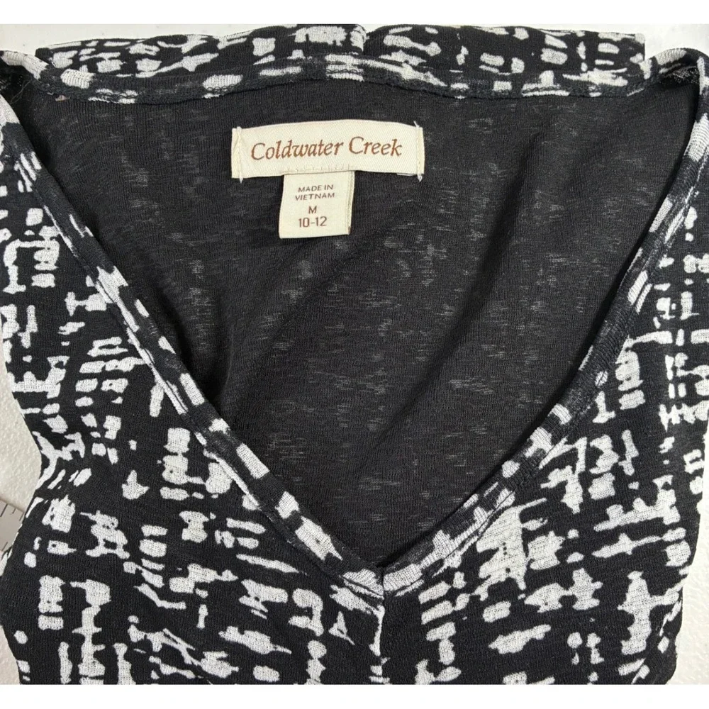 Coldwater Creek Womens Black White Ruched V-Neck‎ Top Size M 10-12 3/4 Slv